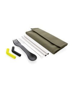 Tierra 2pcs straw and cutlery set in pouch