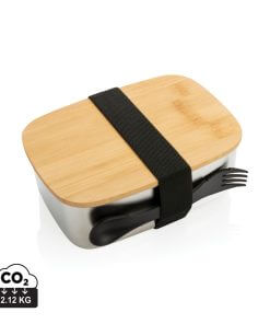 Stainless steel lunchbox with bamboo lid and spork