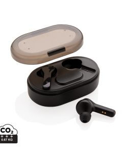 Light up logo TWS earbuds in charging case