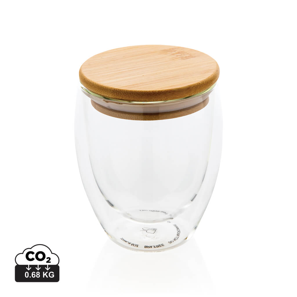 Double wall borosilicate glass with bamboo lid 250ml