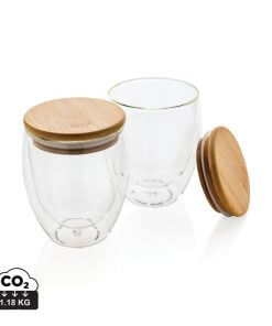 Double wall borosilicate glass with bamboo lid 250ml 2pc set