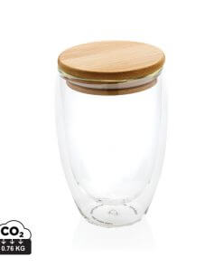 Double wall borosilicate glass with bamboo lid 350ml