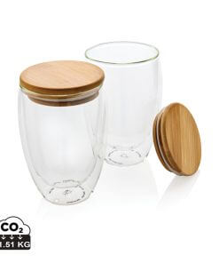 Double wall borosilicate glass with bamboo lid 350ml 2pc set