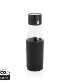 Ukiyo glass hydration tracking bottle with sleeve