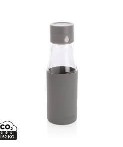 Ukiyo glass hydration tracking bottle with sleeve