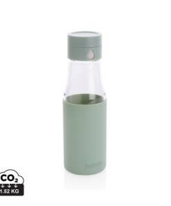 Ukiyo glass hydration tracking bottle with sleeve