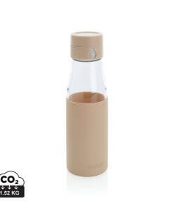 Ukiyo glass hydration tracking bottle with sleeve