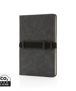 Deluxe hardcover PU notebook A5 with phone and pen holder