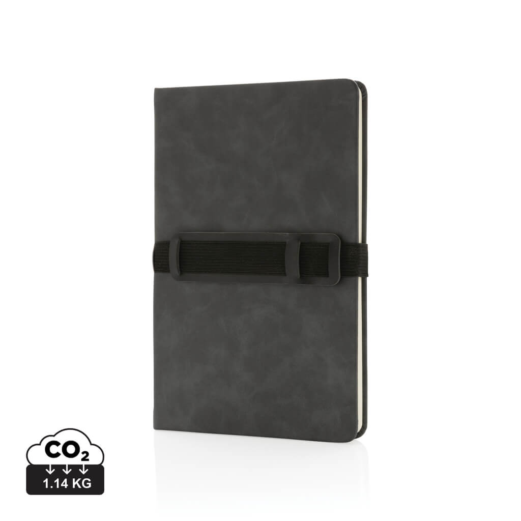 Deluxe hardcover PU notebook A5 with phone and pen holder