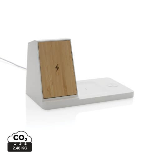 Ontario recycled plastic & bamboo 3-in-1 wireless charger