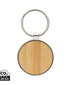 RCS recycled zinc alloy round keychain with bamboo