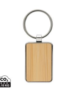 RCS recycled zinc alloy rectangle keychain with bamboo