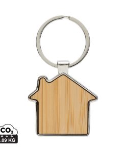 RCS recycled zinc alloy house keychain with bamboo