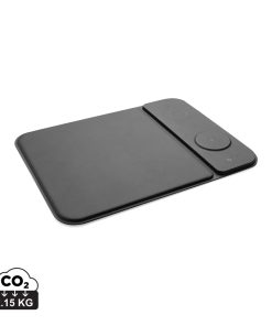 Swiss peak RCS recycled PU 15W 3 in 1 charging mousepad